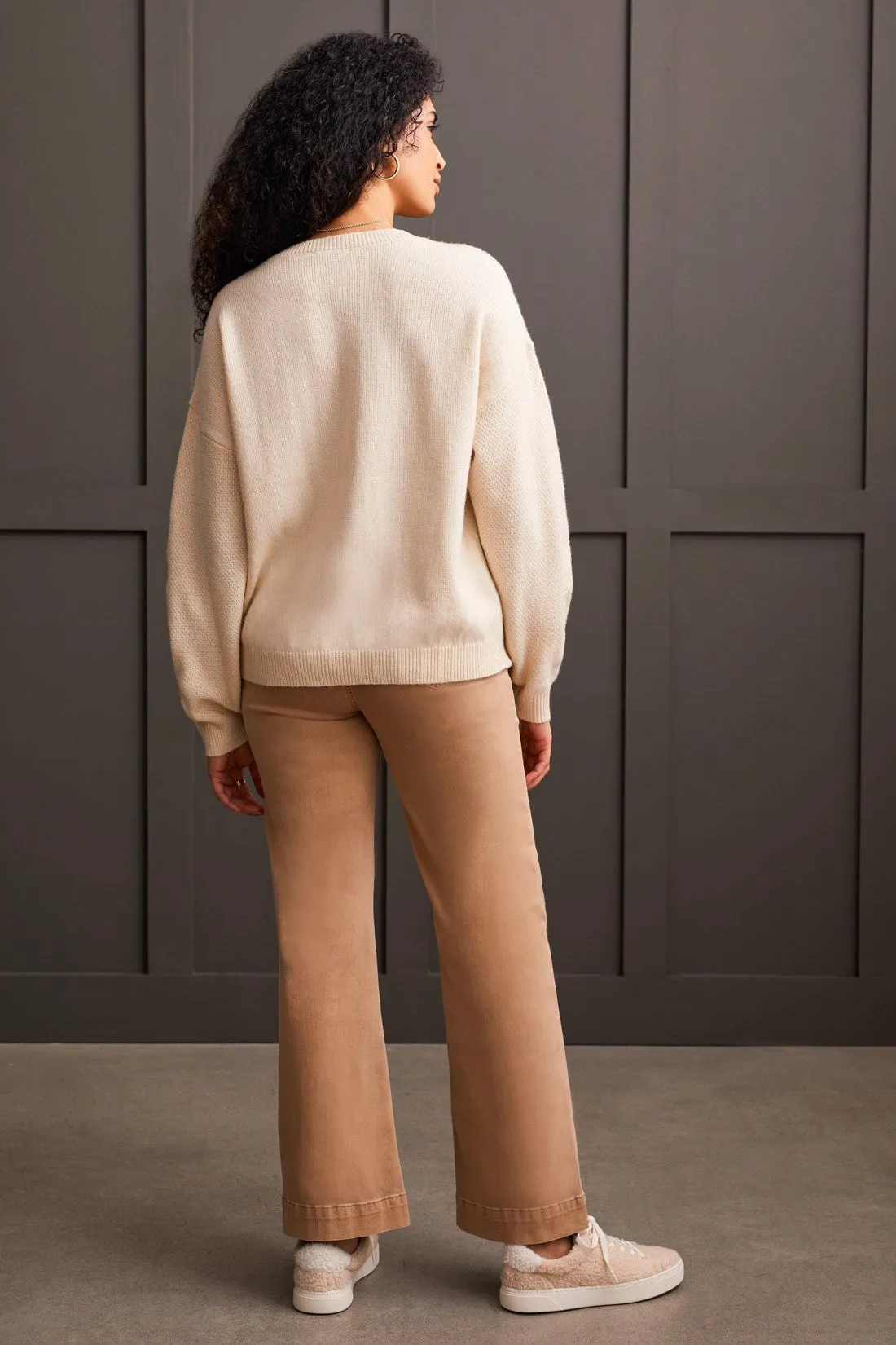 Crew Neck Sweater With Knit Floral Appliques-Moonstone sold by Tribal product image thumbnail 3