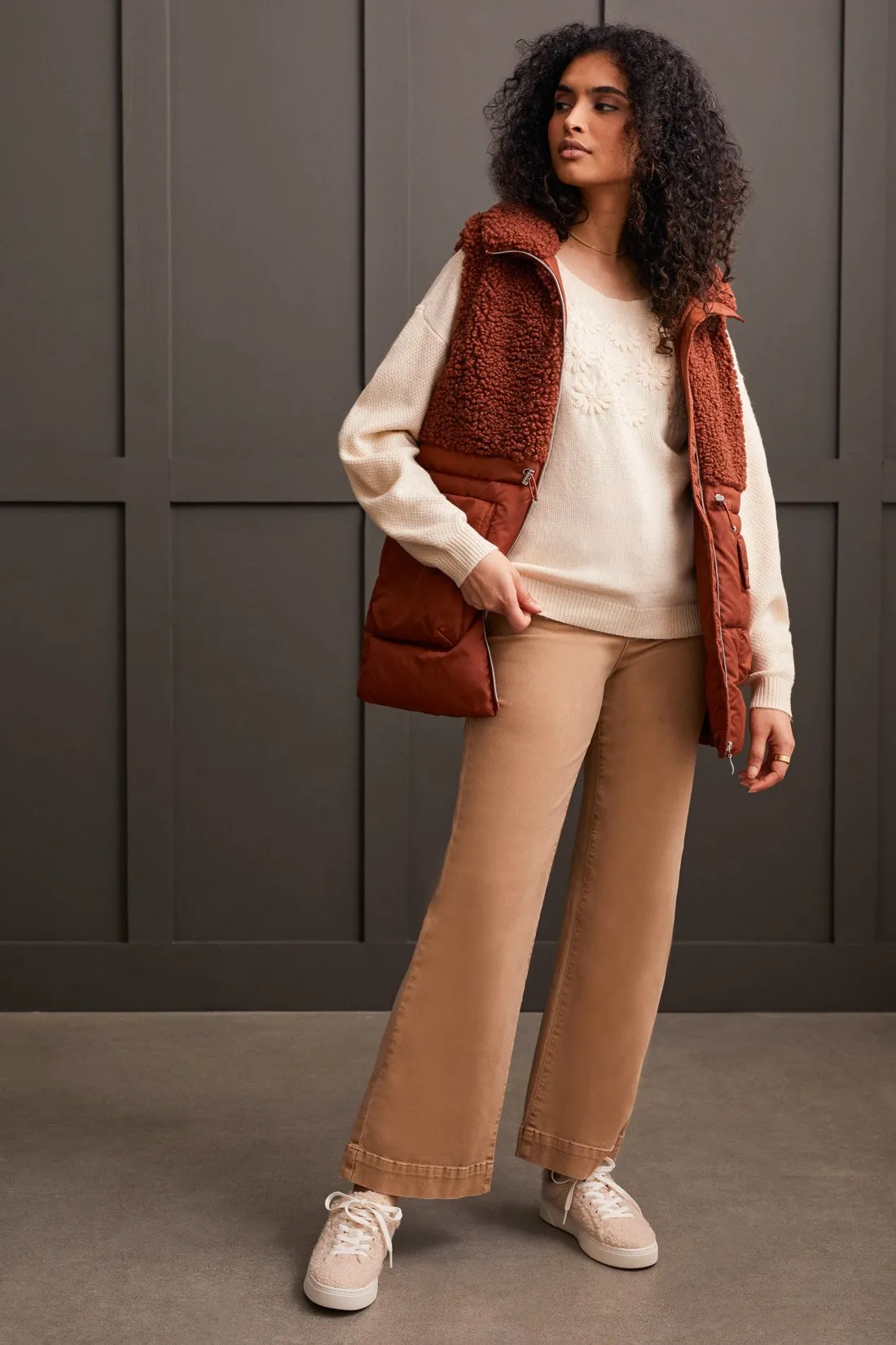 Crew Neck Sweater With Knit Floral Appliques-Moonstone sold by Tribal product image thumbnail 4