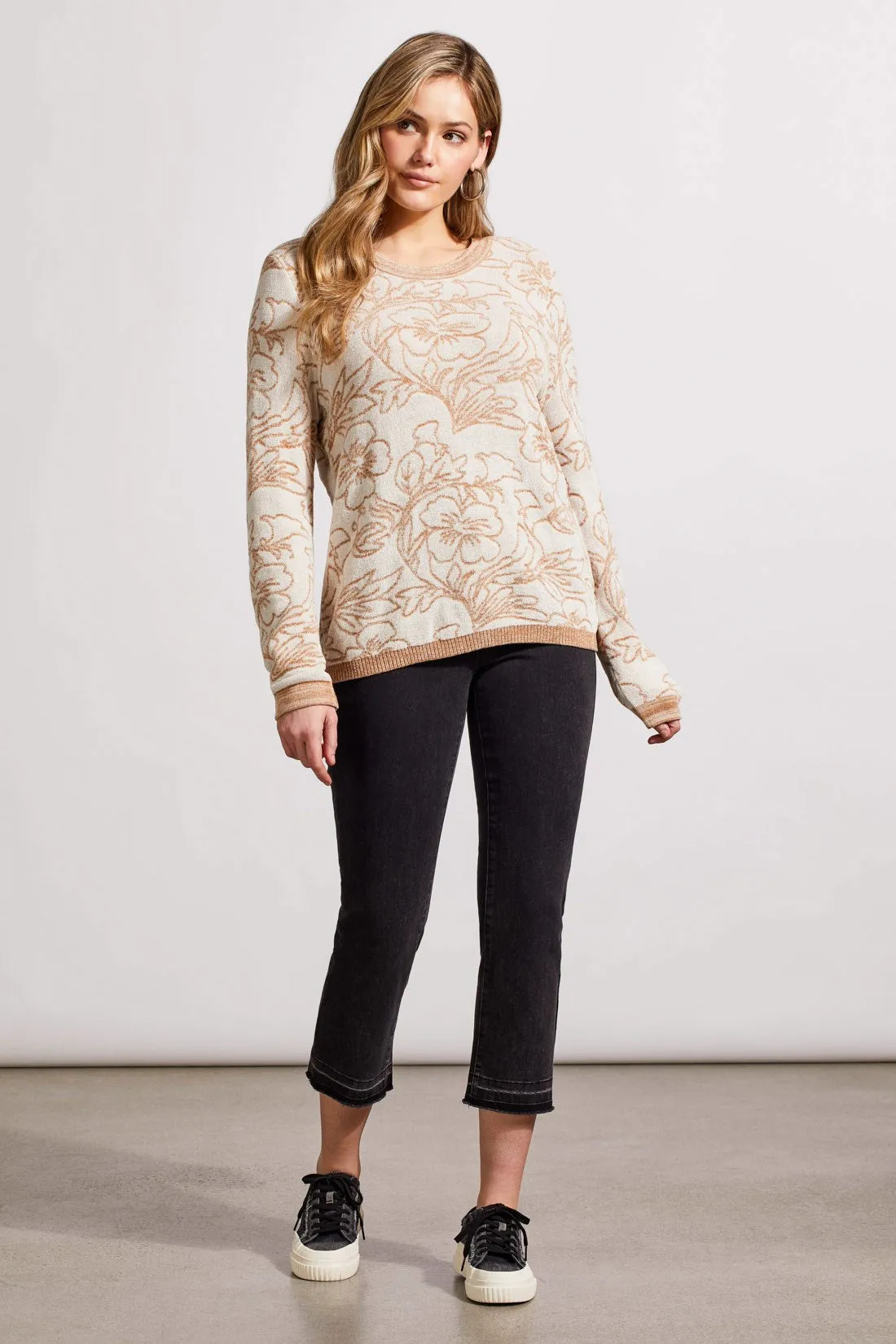 Jacquard Long Sleeve Scoop Neck Sweater-Cream sold by Tribal
