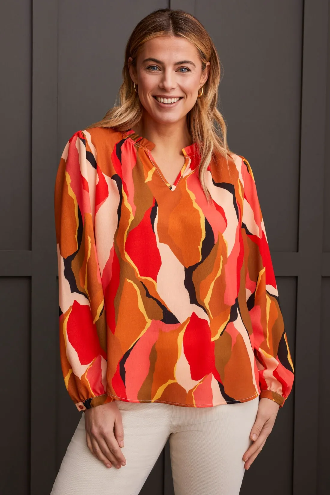 Printed Crinkled Blouse With Ruffled Neck-Desertsun sold by Tribal product image thumbnail 2