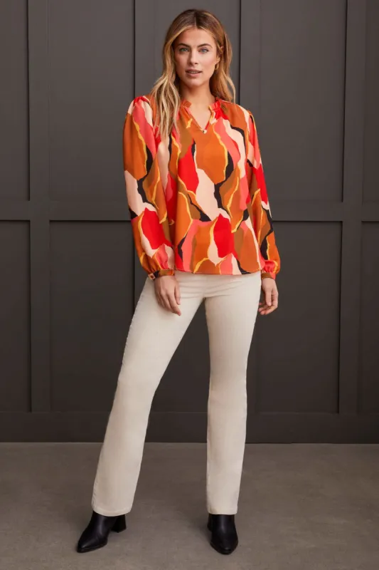 Printed Crinkled Blouse With Ruffled Neck-Desertsun sold by Tribal