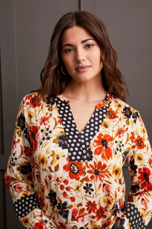 Stretch Pop Over Blouse With Contrast Placket-Dkdesert sold by Tribal