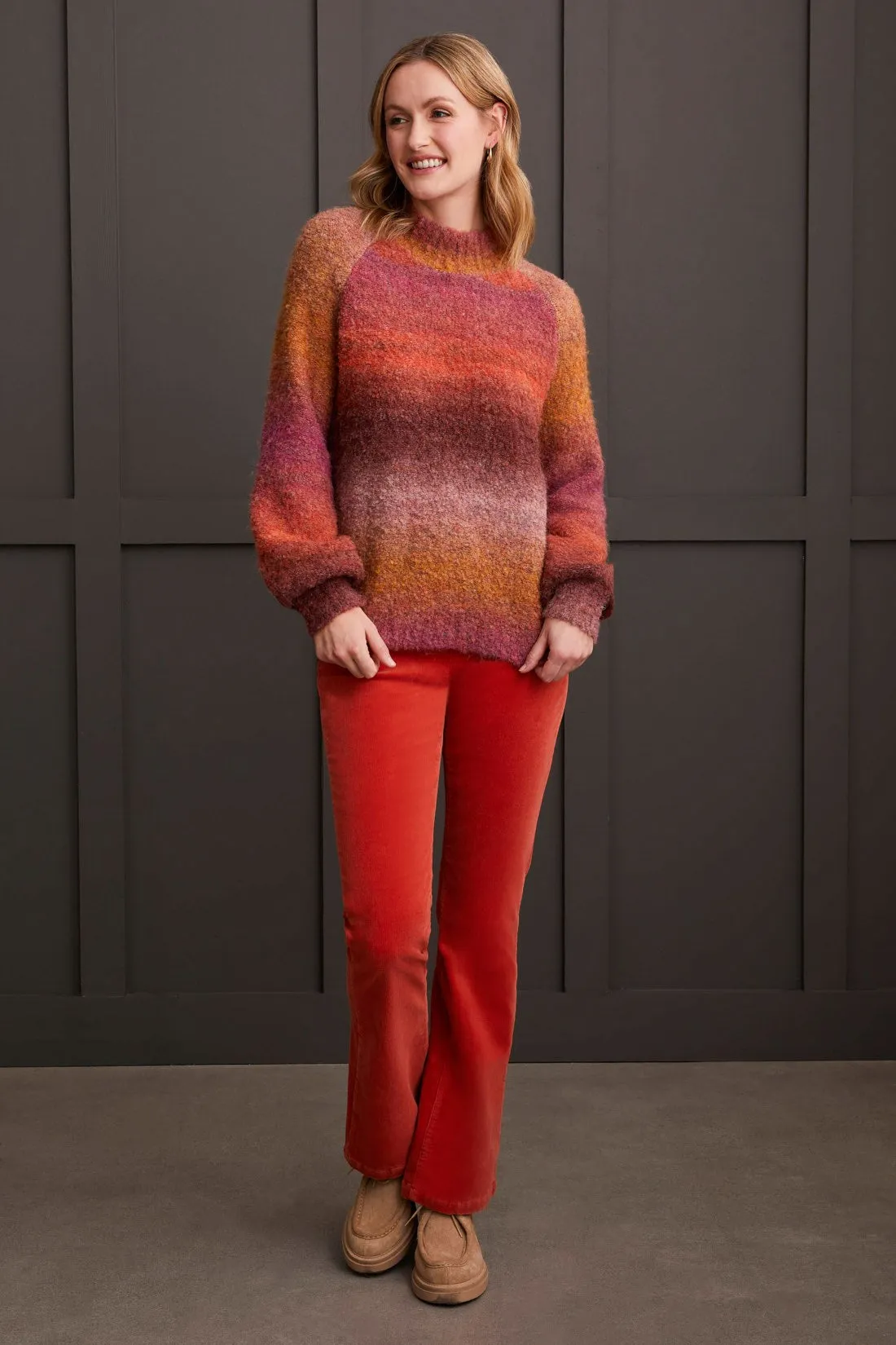 OMBRE BOUCLÉ MOCK NECK SWEATER-Bordeaux sold by Tribal product image thumbnail 2