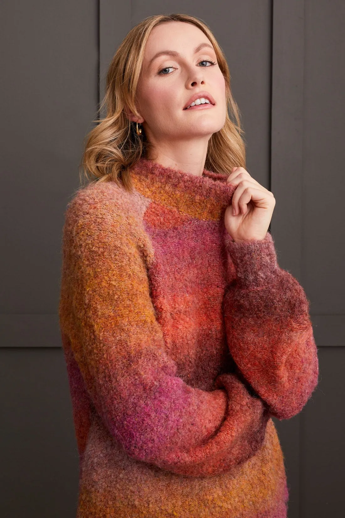 OMBRE BOUCLÉ MOCK NECK SWEATER-Bordeaux sold by Tribal product image thumbnail 4