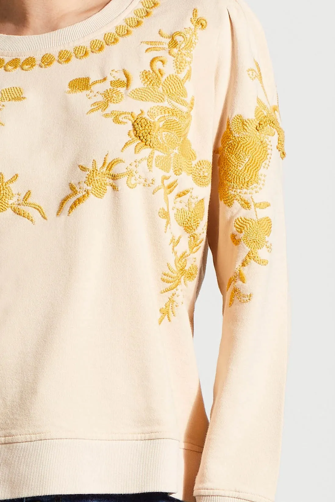 French Terry Crew Neck Top With Embroidery-Moonstone sold by Tribal product image thumbnail 2