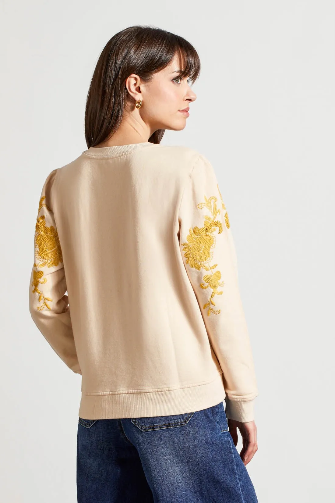 French Terry Crew Neck Top With Embroidery-Moonstone sold by Tribal product image thumbnail 3