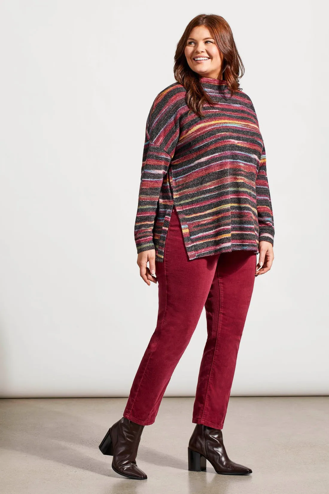 Textured Knit Mock Neck Top With Side Slits-Bordeaux sold by Tribal