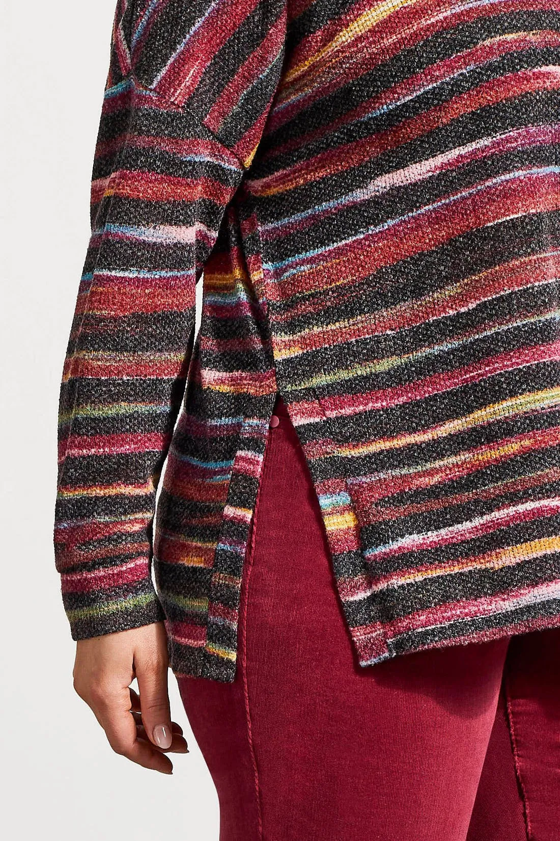 Textured Knit Mock Neck Top With Side Slits-Bordeaux sold by Tribal product image thumbnail 2