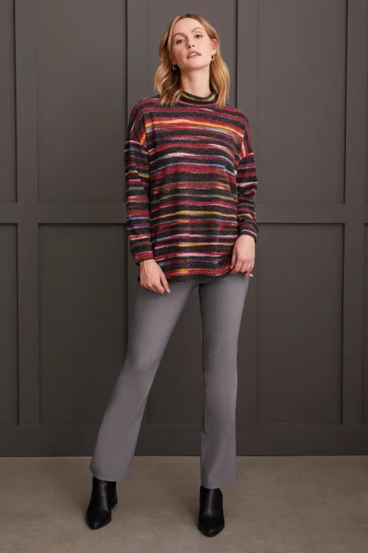 Textured Knit Mock Neck Top With Side Slits-Bordeaux sold by Tribal