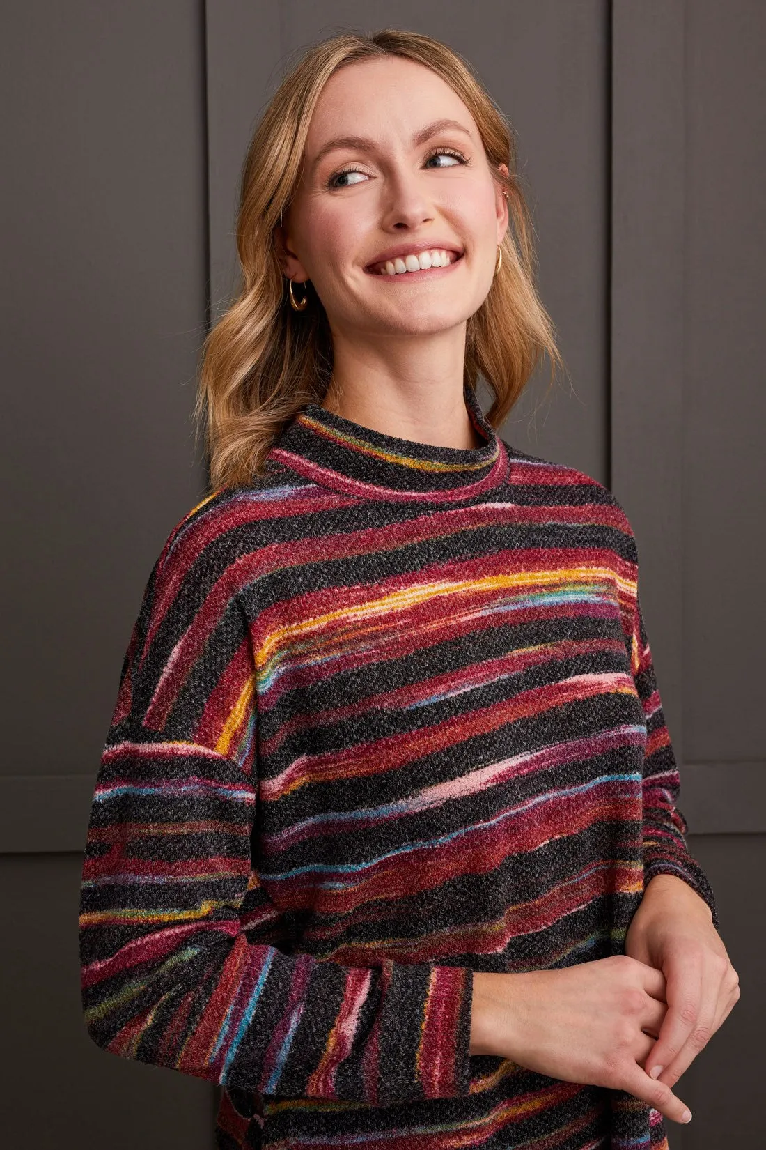 Textured Knit Mock Neck Top With Side Slits-Bordeaux sold by Tribal product image thumbnail 2