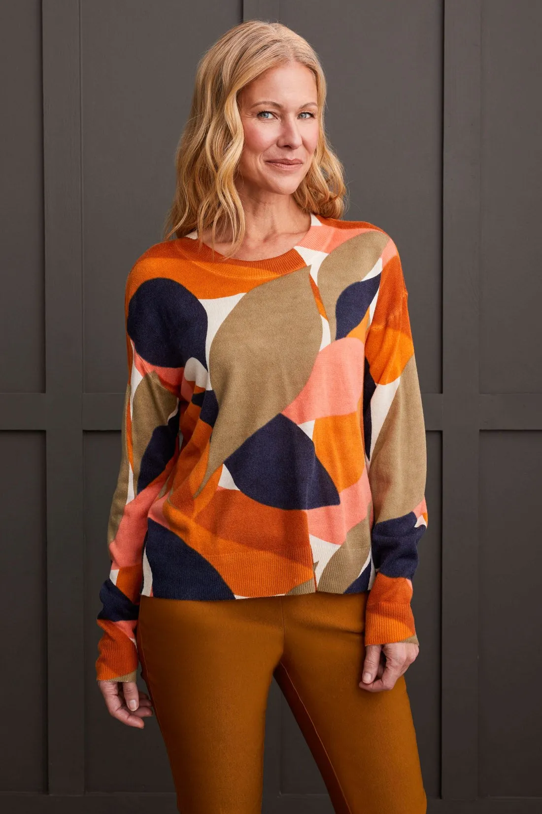 Fine Gauge Printed Crew Neck Sweater-Desertsun sold by Tribal