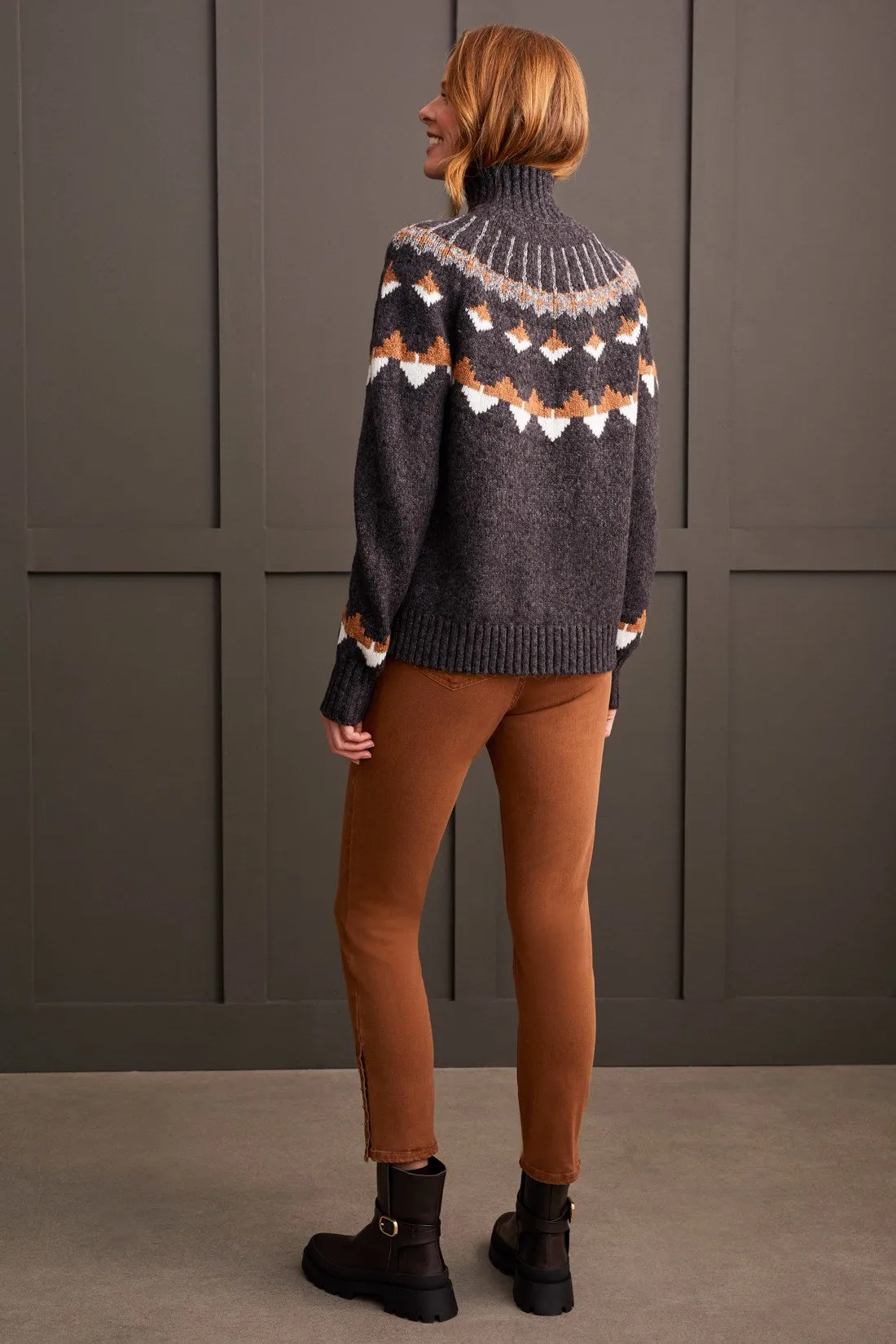 NOVELTY YARN MOCK NECK INTARSIA SWEATER-Walnut sold by Tribal product image thumbnail 3
