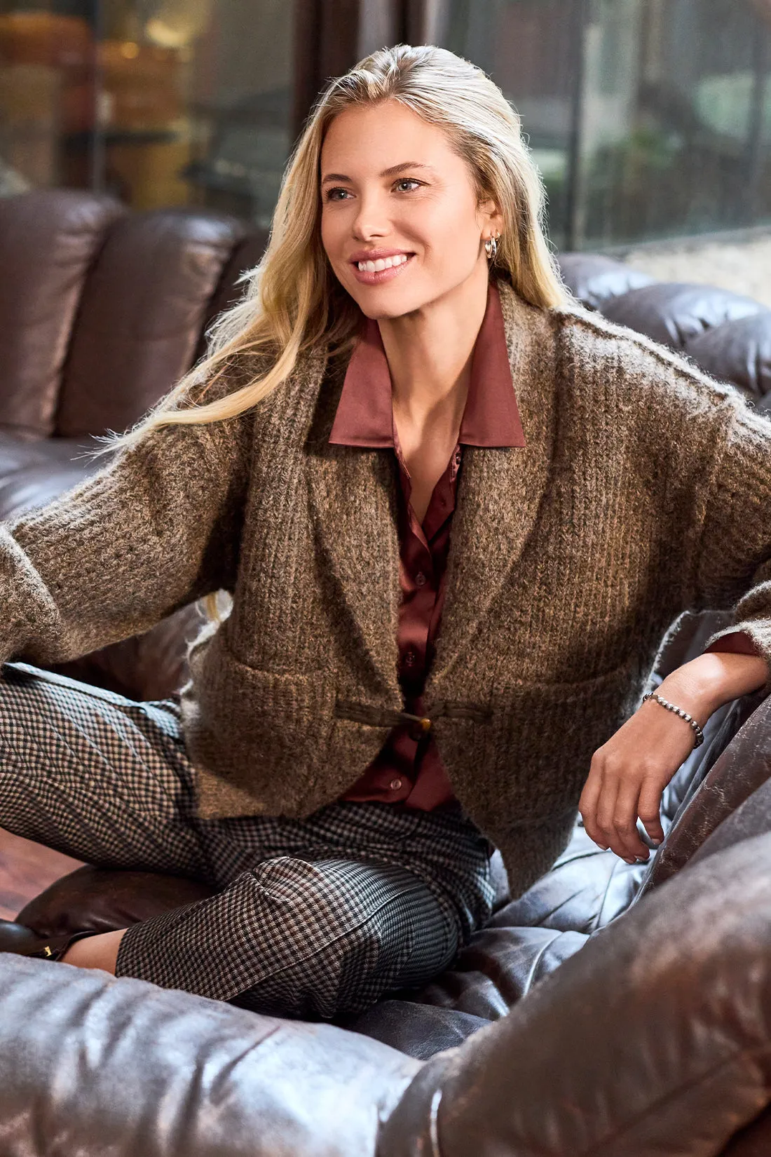 Shawl Collar Cardigan-Dk.Walnut sold by Tribal