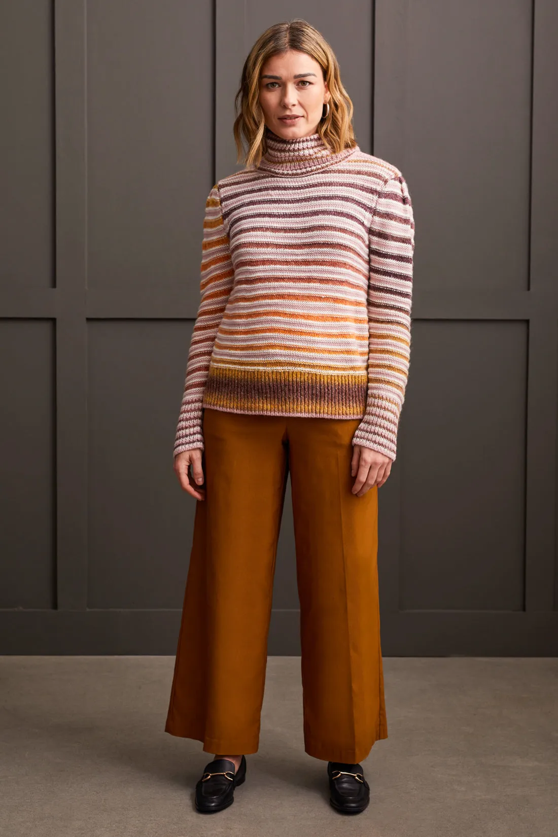 Yarn Stripe Turtleneck Sweater-Bordeaux sold by Tribal