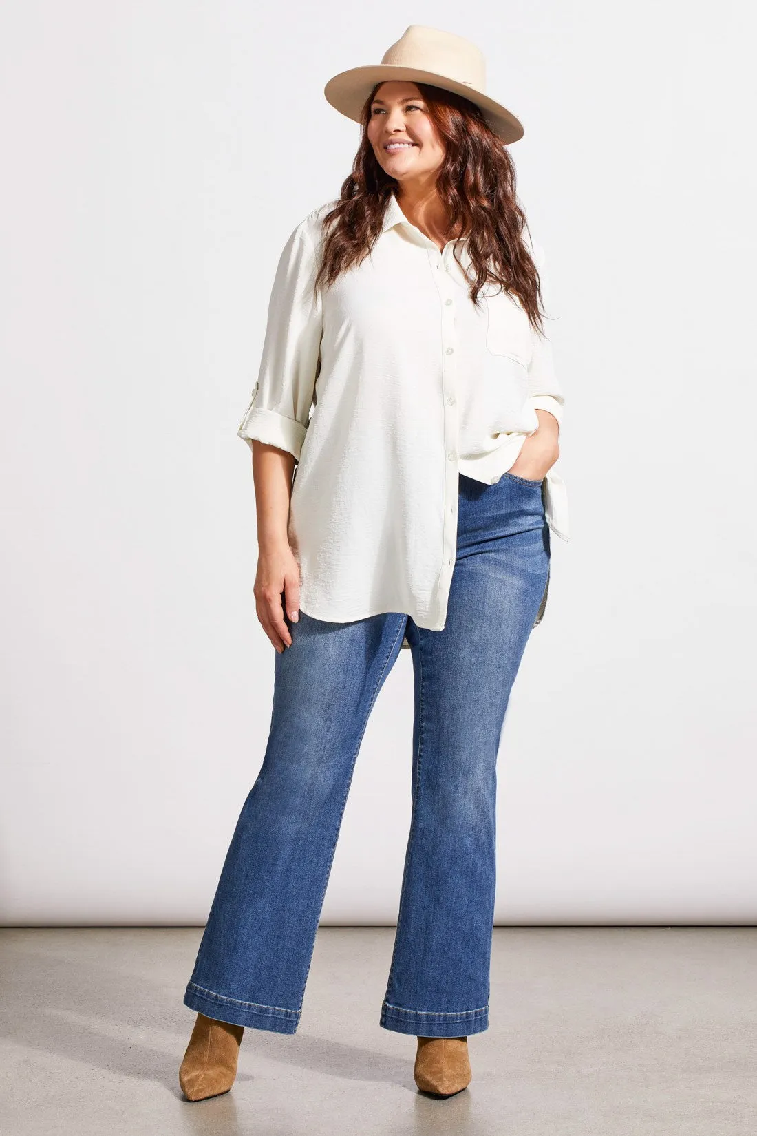 Roll-Up Sleeve Tunic Shirt-Cream sold by Tribal