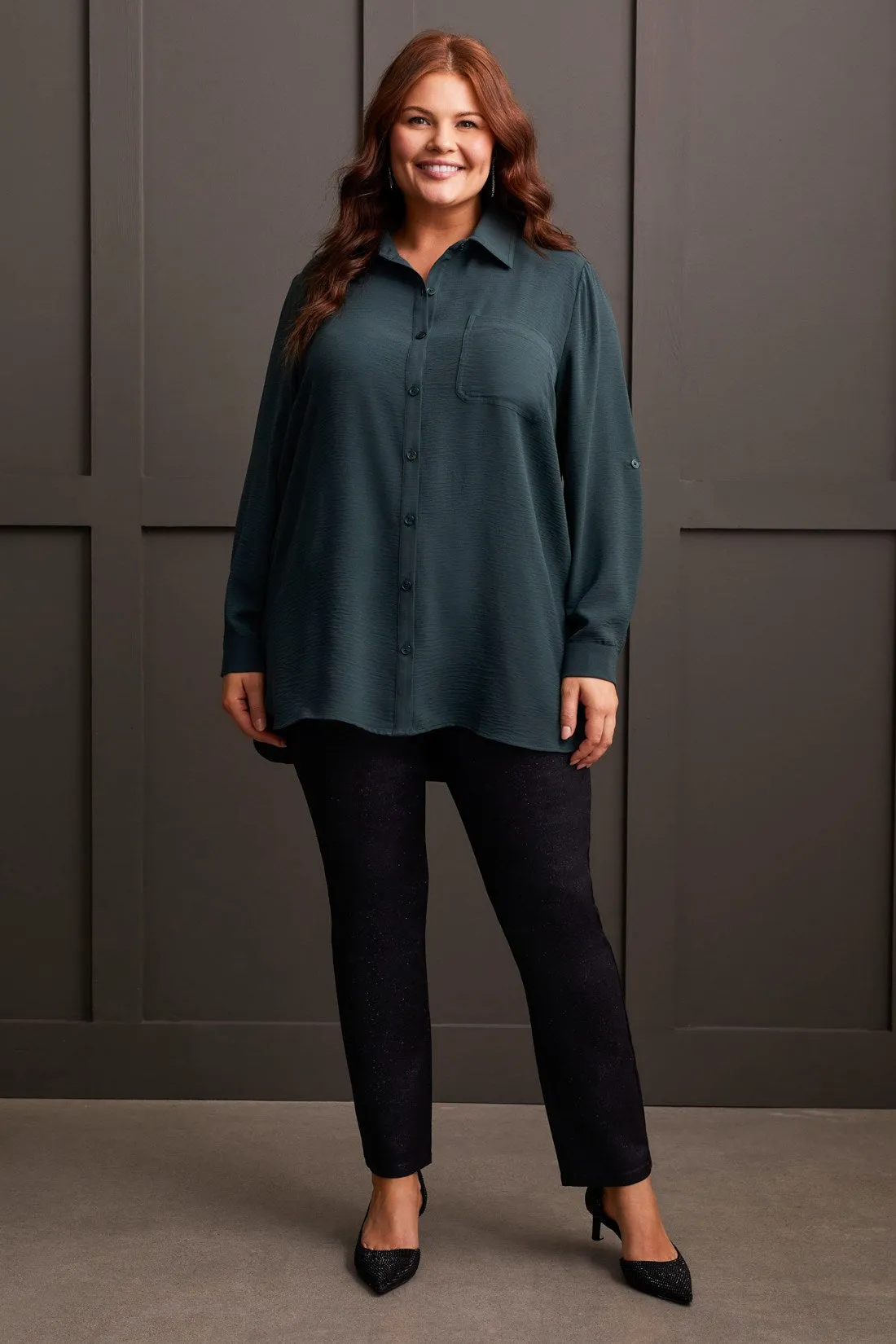 Roll-Up Sleeve Tunic Shirt-Alpine Green sold by Tribal