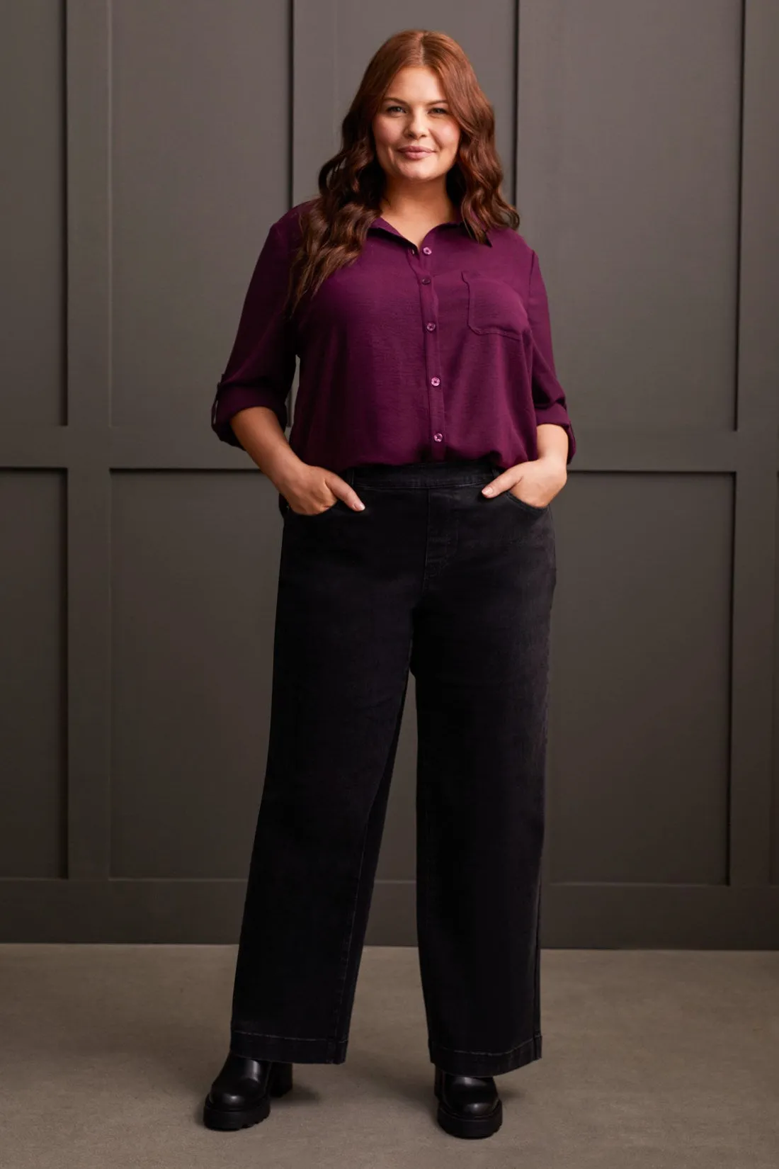 Roll-Up Sleeve Tunic Shirt-Dark Plum sold by Tribal product image thumbnail 4