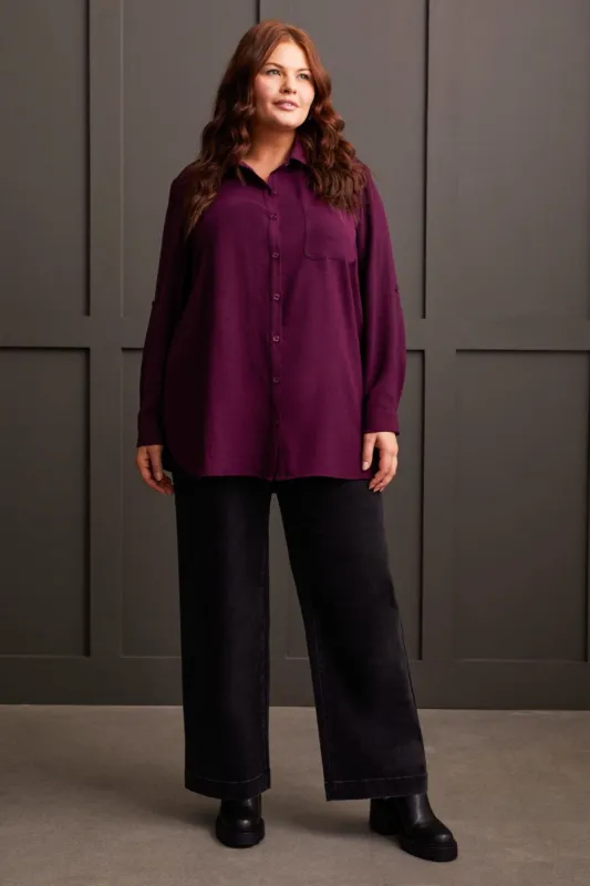 Roll-Up Sleeve Tunic Shirt-Dark Plum sold by Tribal
