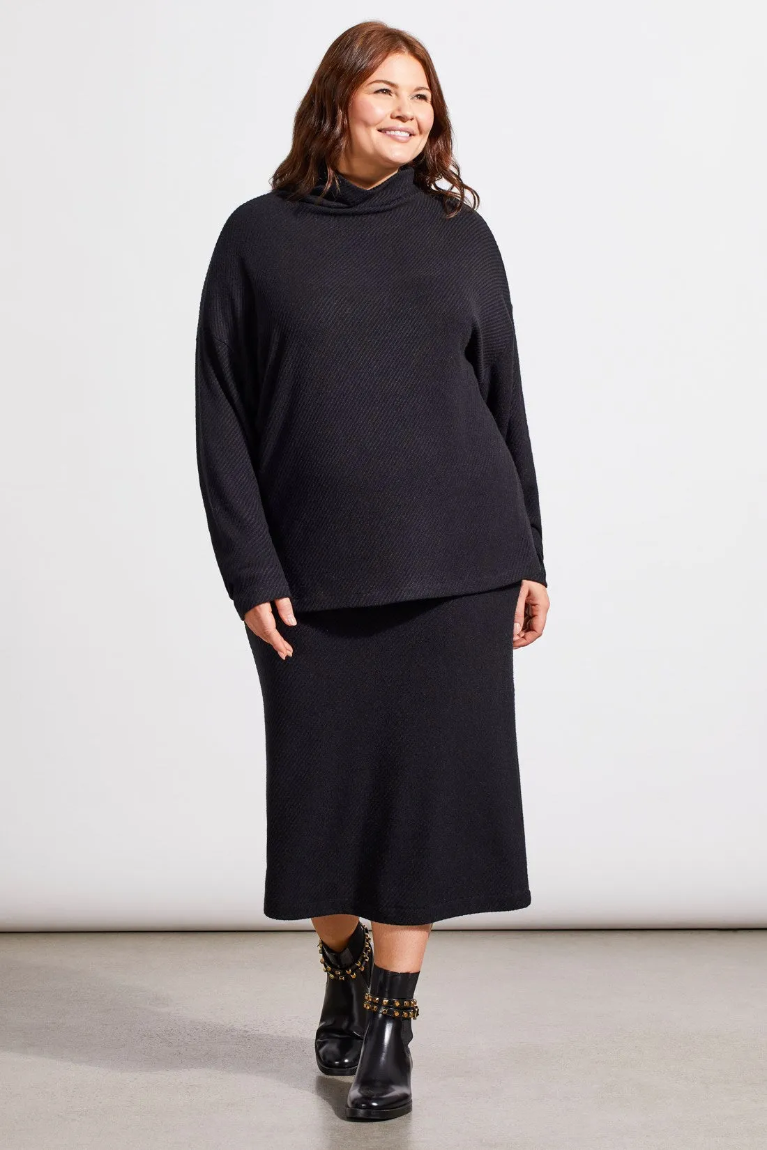 Knit Loose Fit Drop Shoulder Funnel Neck Top-Black sold by Tribal product image thumbnail 2