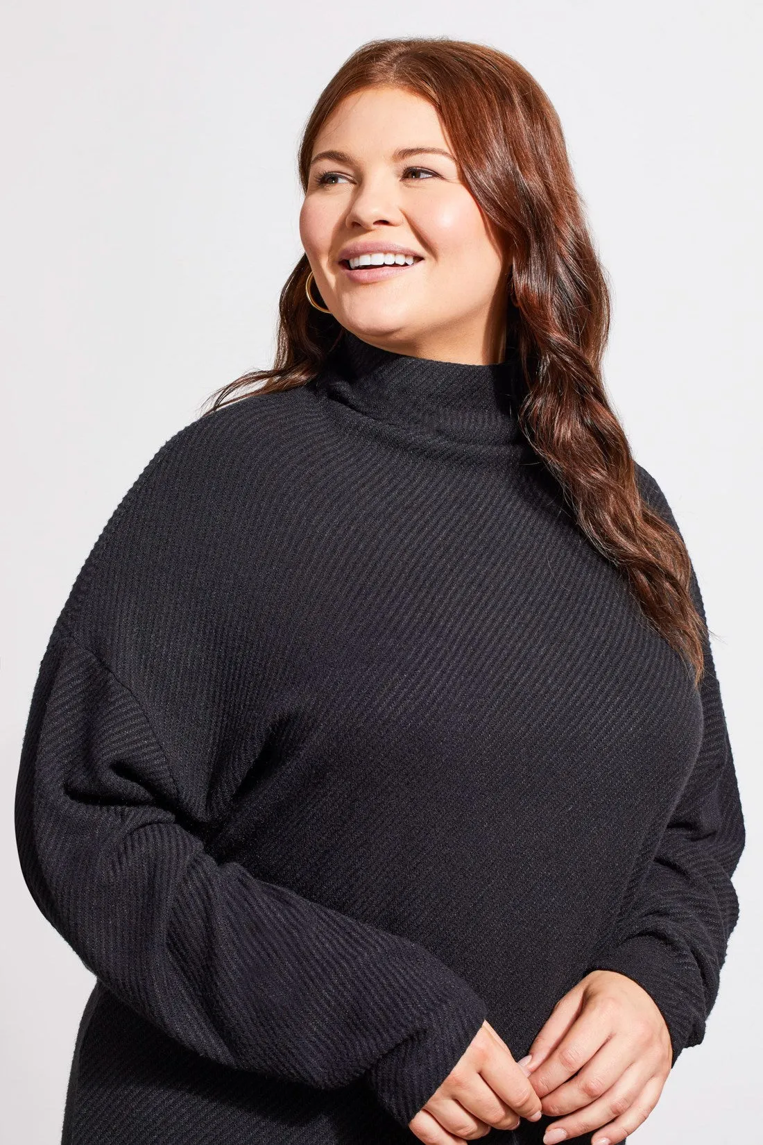 Knit Loose Fit Drop Shoulder Funnel Neck Top-Black sold by Tribal