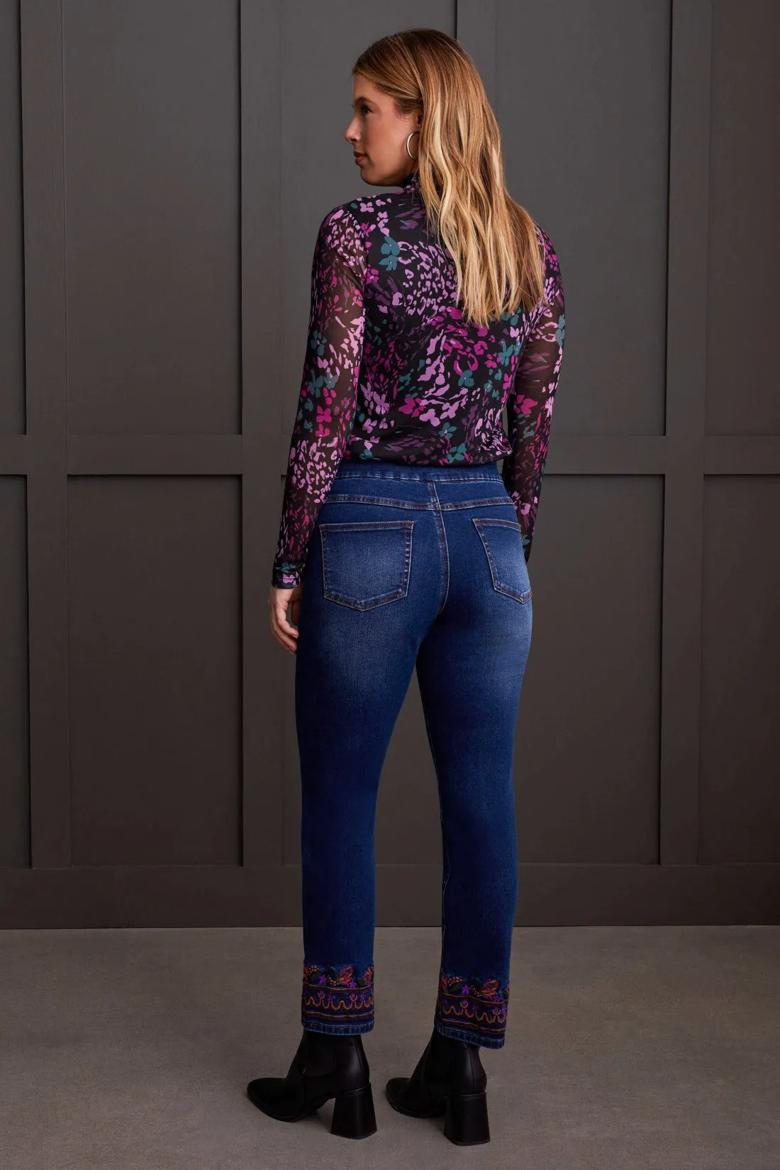 Audrey Pull-On Straight Leg Jeans With Embroidery-Dk Cobalt sold by Tribal product image thumbnail 3