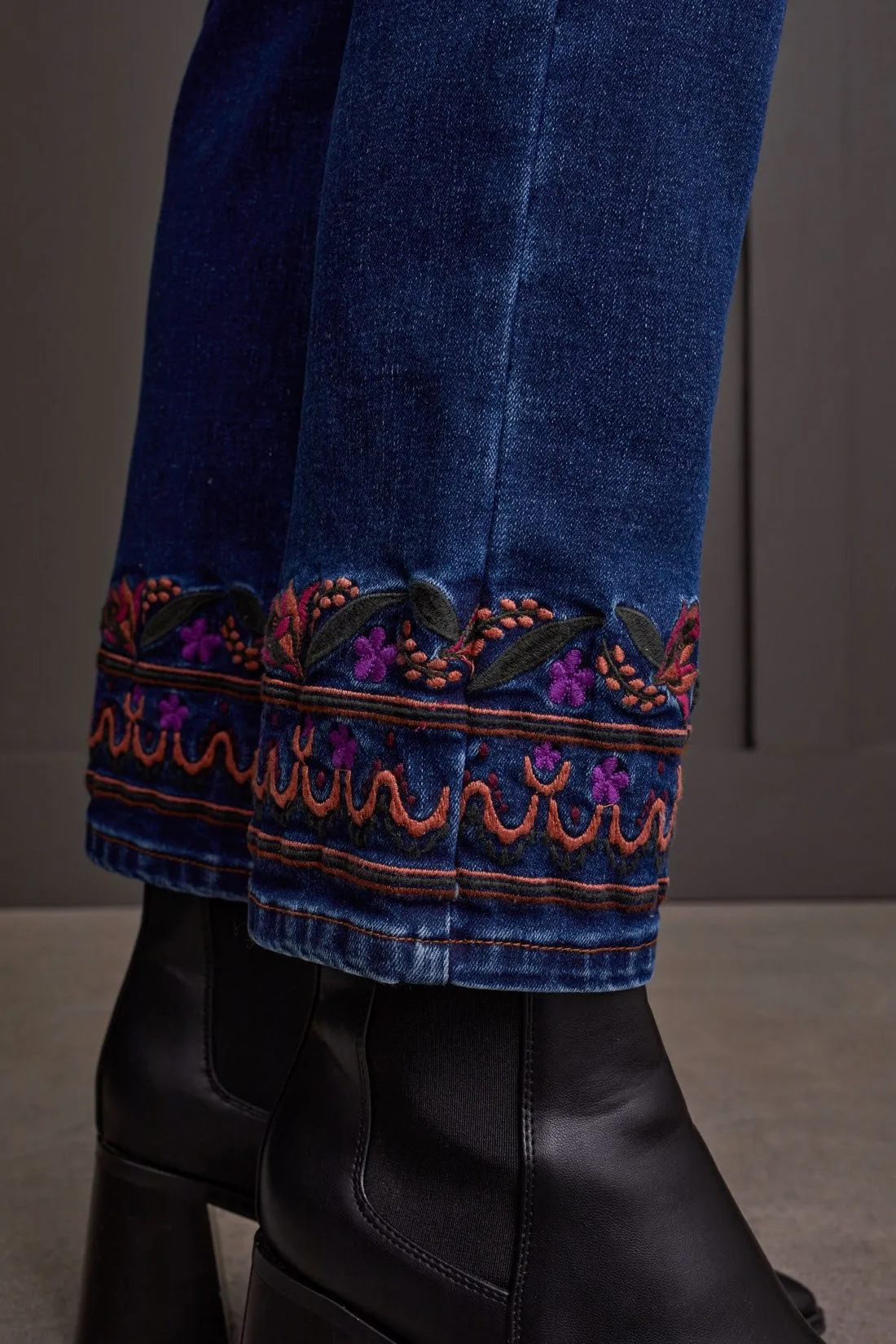 Audrey Pull-On Straight Leg Jeans With Embroidery-Dk Cobalt sold by Tribal product image thumbnail 2