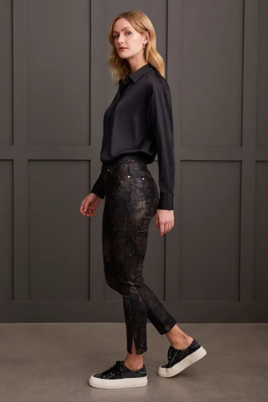 Audrey Pull-On Slim Ankle Jeans With Bronze Foil Print-Bronze made by Tribal