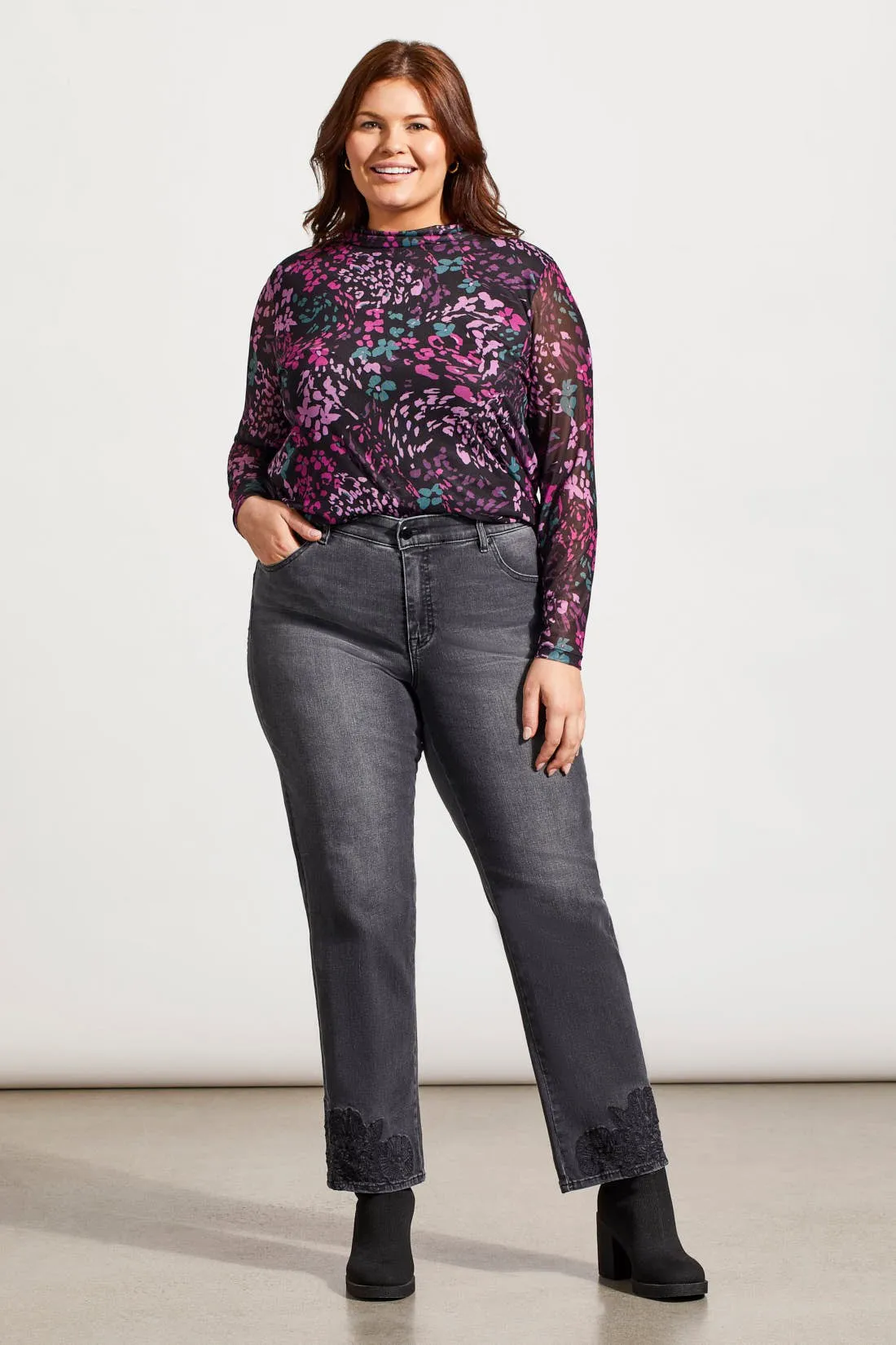 Sophia Curvy Embroidered Straight Leg Jeans-Fadedblack sold by Tribal