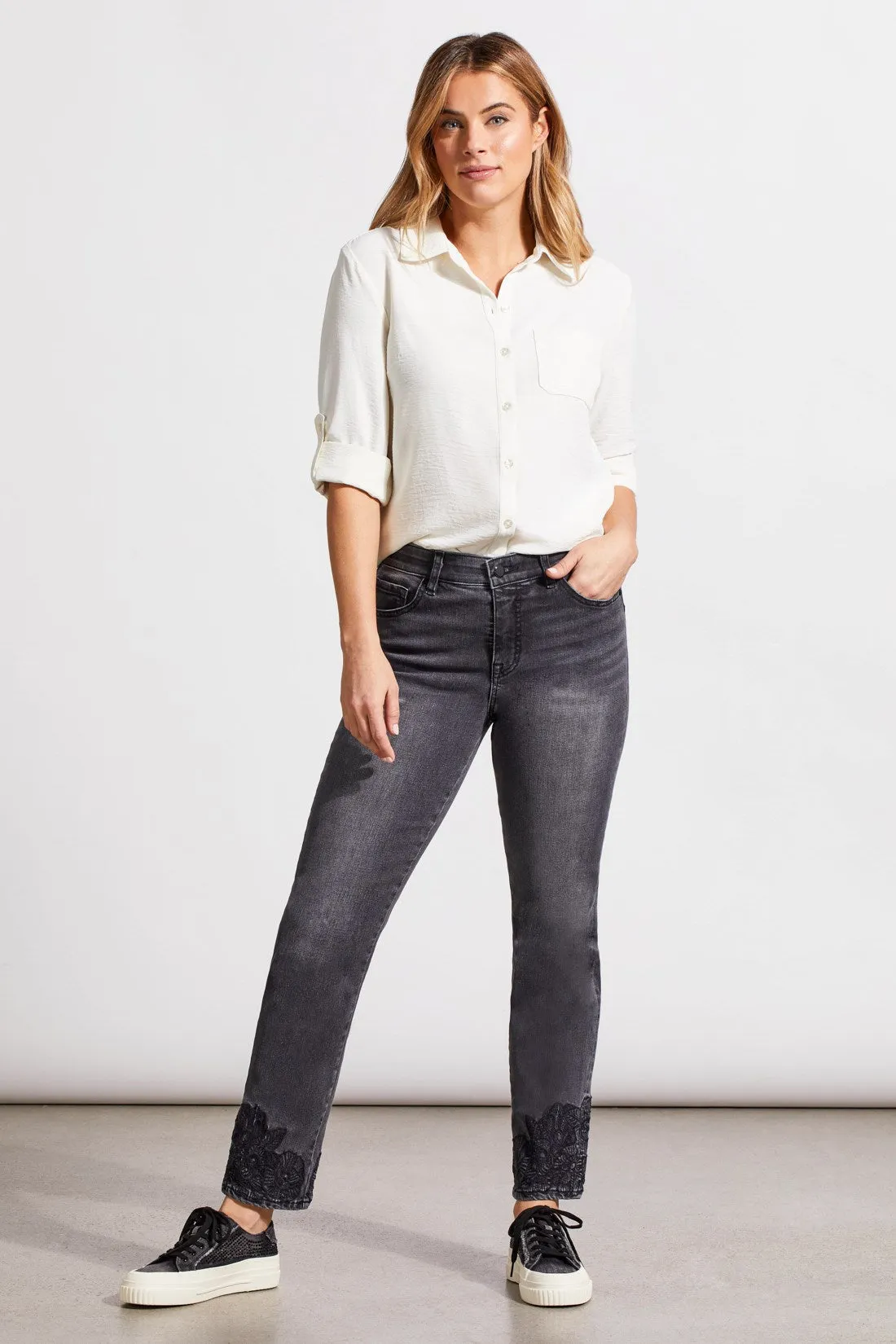 Sophia Curvy Embroidered Straight Leg Jeans-Fadedblack sold by Tribal