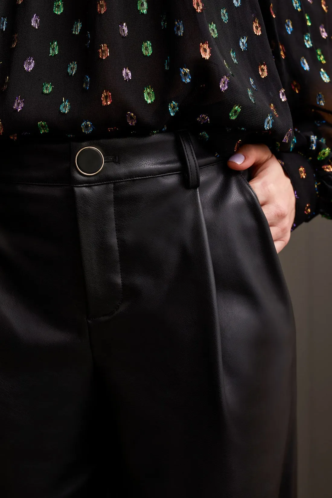 Faux Leather Wide Leg Trousers-Black sold by Tribal product image thumbnail 2