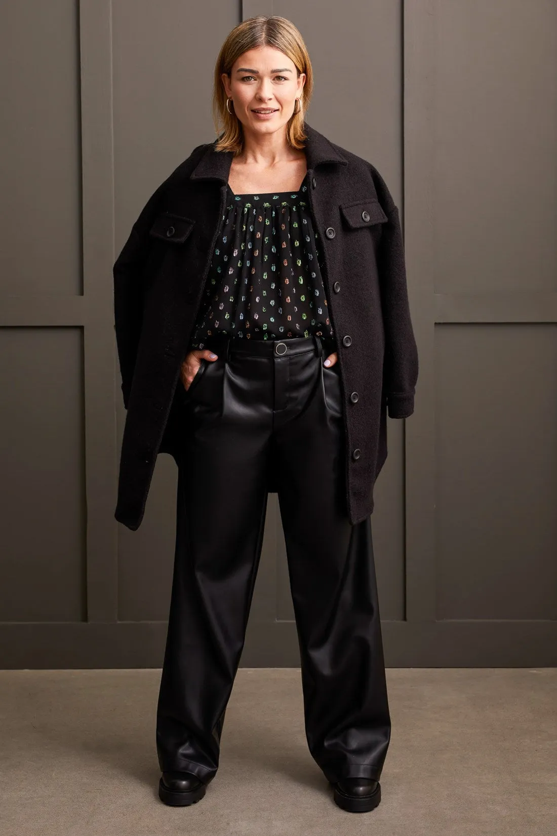 Faux Leather Wide Leg Trousers-Black sold by Tribal product image thumbnail 4