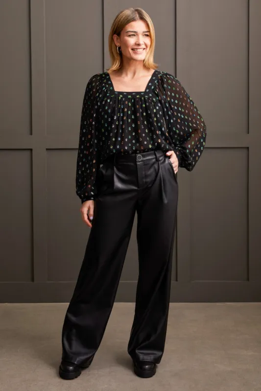 Faux Leather Wide Leg Trousers-Black sold by Tribal