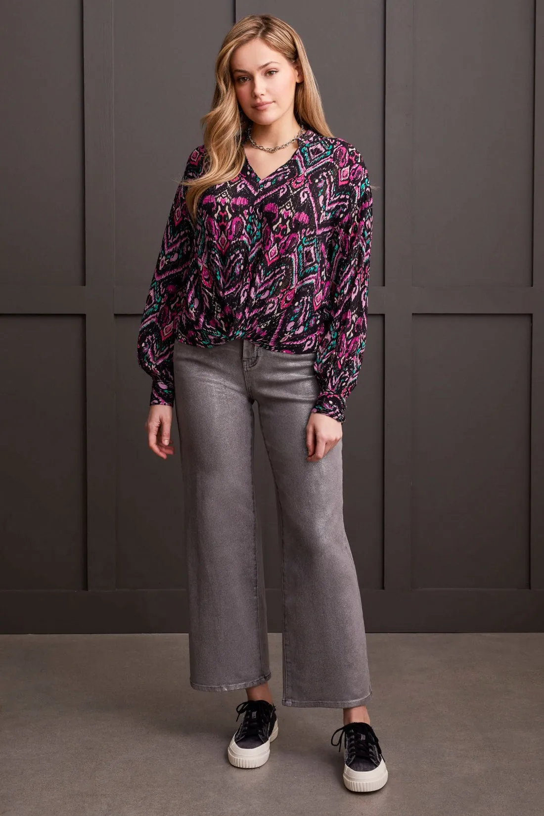 Printed Blouse With Faux Knot Front-Bright Violet sold by Tribal product image thumbnail 2