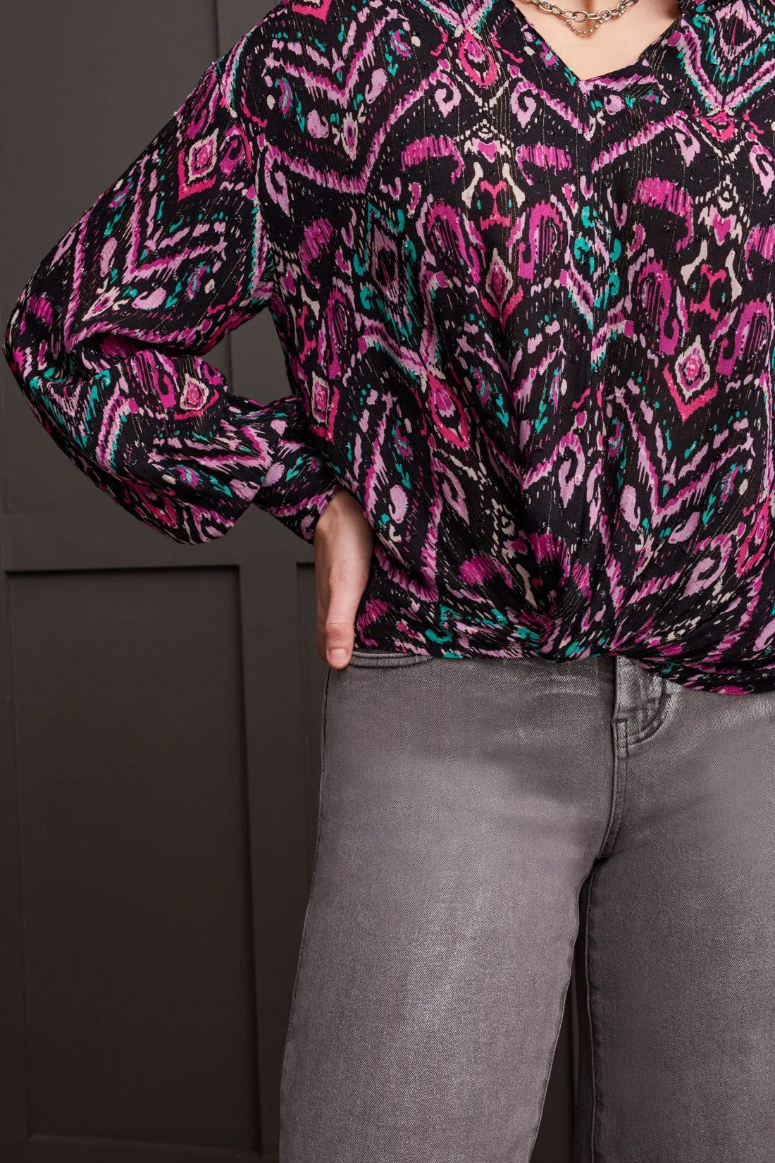 Printed Blouse With Faux Knot Front-Bright Violet sold by Tribal product image thumbnail 3