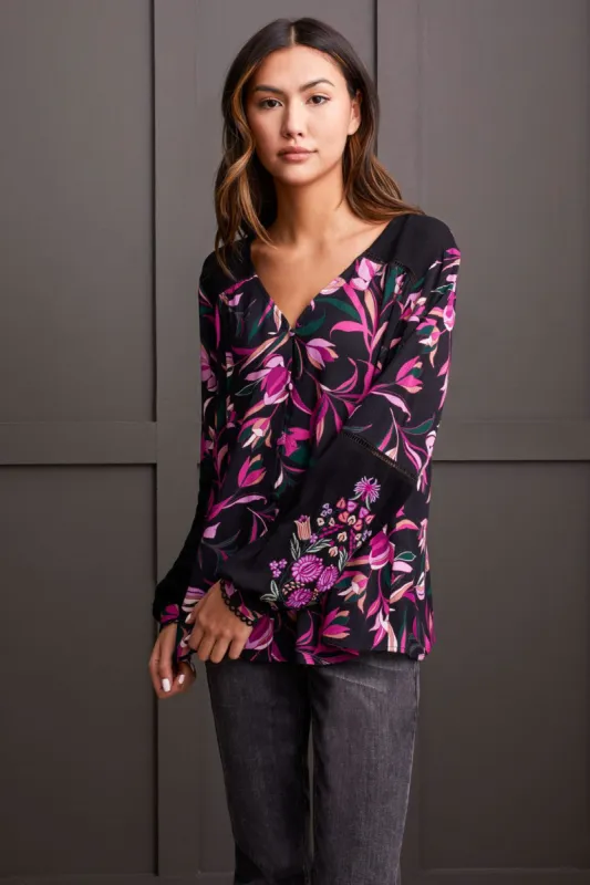 EMBROIDERED BUTTON-UP BLOUSE-Deep magenta sold by Tribal