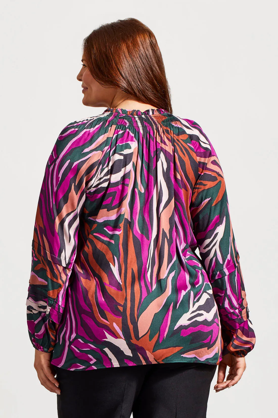 Printed Challis Raglan Sleeve Blouse With Pleated Details-Alpine Green sold by Tribal product image thumbnail 4