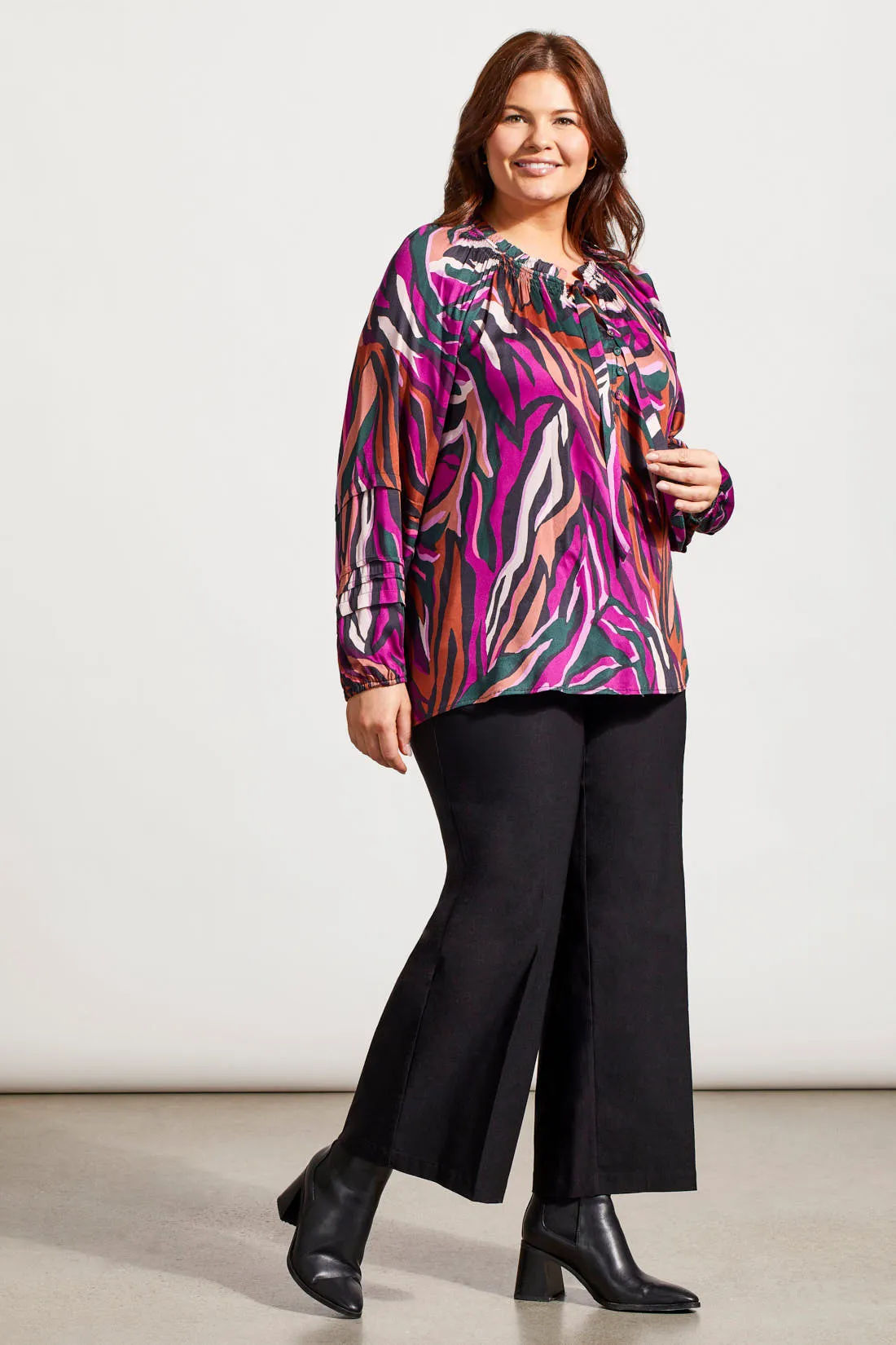 Printed Challis Raglan Sleeve Blouse With Pleated Details-Alpine Green sold by Tribal product image thumbnail 2