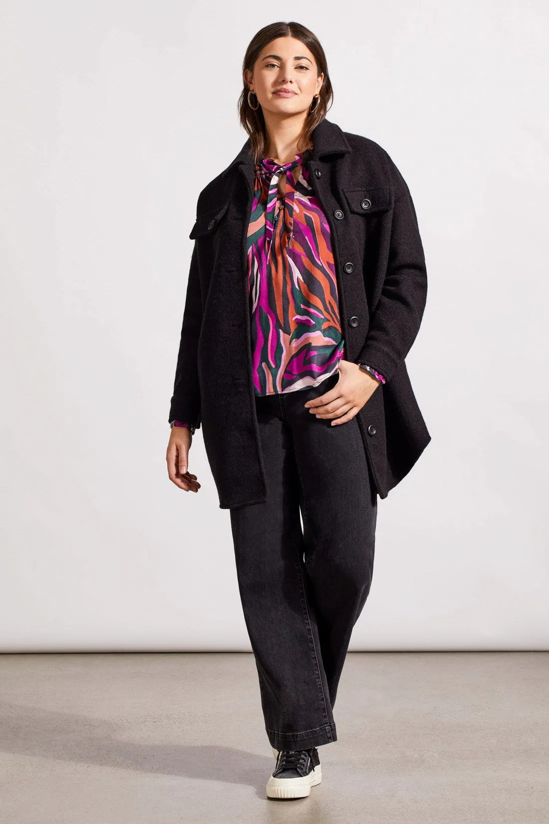 Printed Challis Raglan Sleeve Blouse With Pleated Details-Alpine Green sold by Tribal product image thumbnail 4