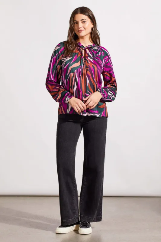 Printed Challis Raglan Sleeve Blouse With Pleated Details-Alpine Green sold by Tribal