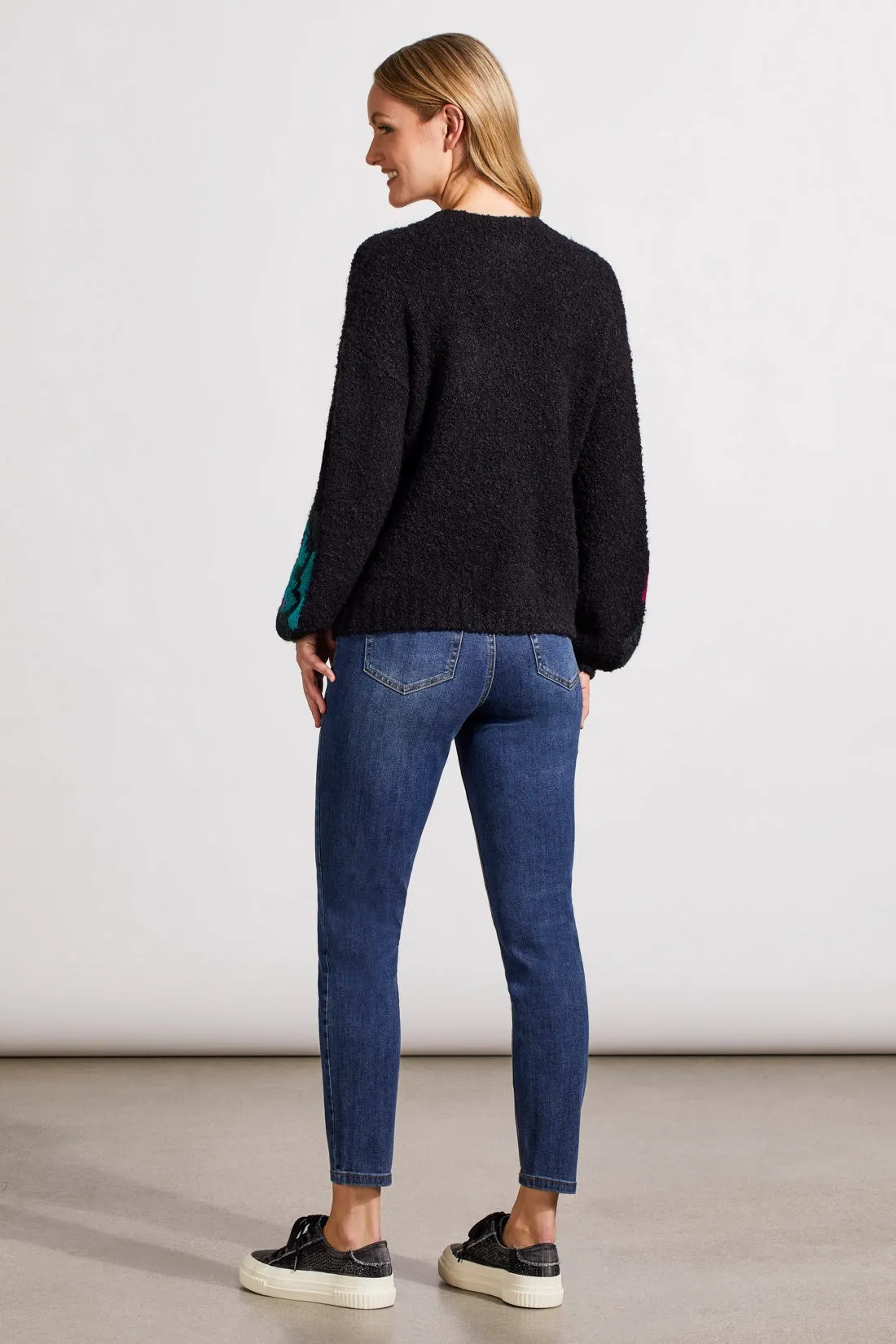 BouclÉ Drop Shoulder Sweater With Embroidered Sleeves-Black sold by Tribal product image thumbnail 4
