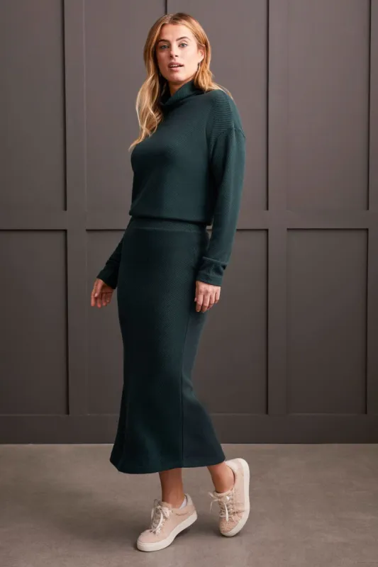 Pull-On Midi Skirt With Elastic Waist-Alpine Green sold by Tribal