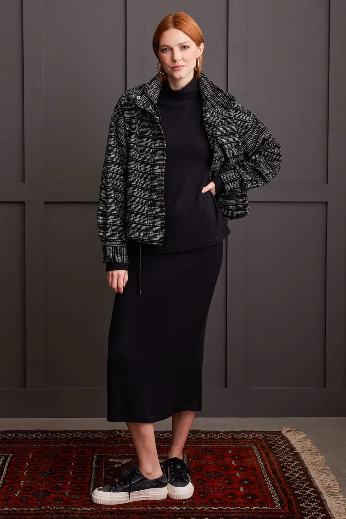 Knit Loose Fit Drop Shoulder Funnel Neck Top-Black sold by Tribal product image thumbnail 4