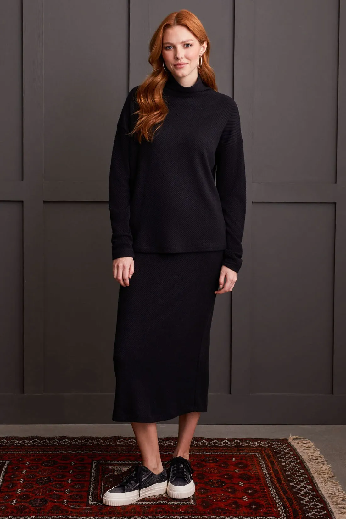 Knit Loose Fit Drop Shoulder Funnel Neck Top-Black sold by Tribal product image thumbnail 2