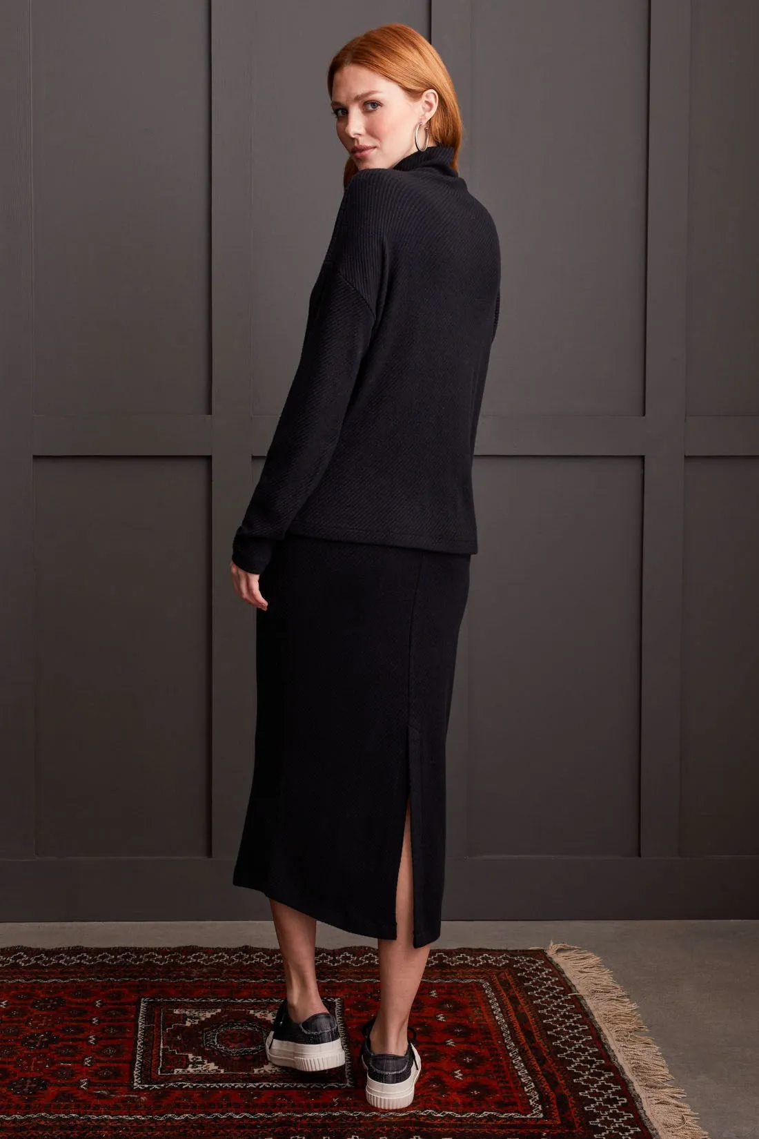 Knit Loose Fit Drop Shoulder Funnel Neck Top-Black sold by Tribal product image thumbnail 3