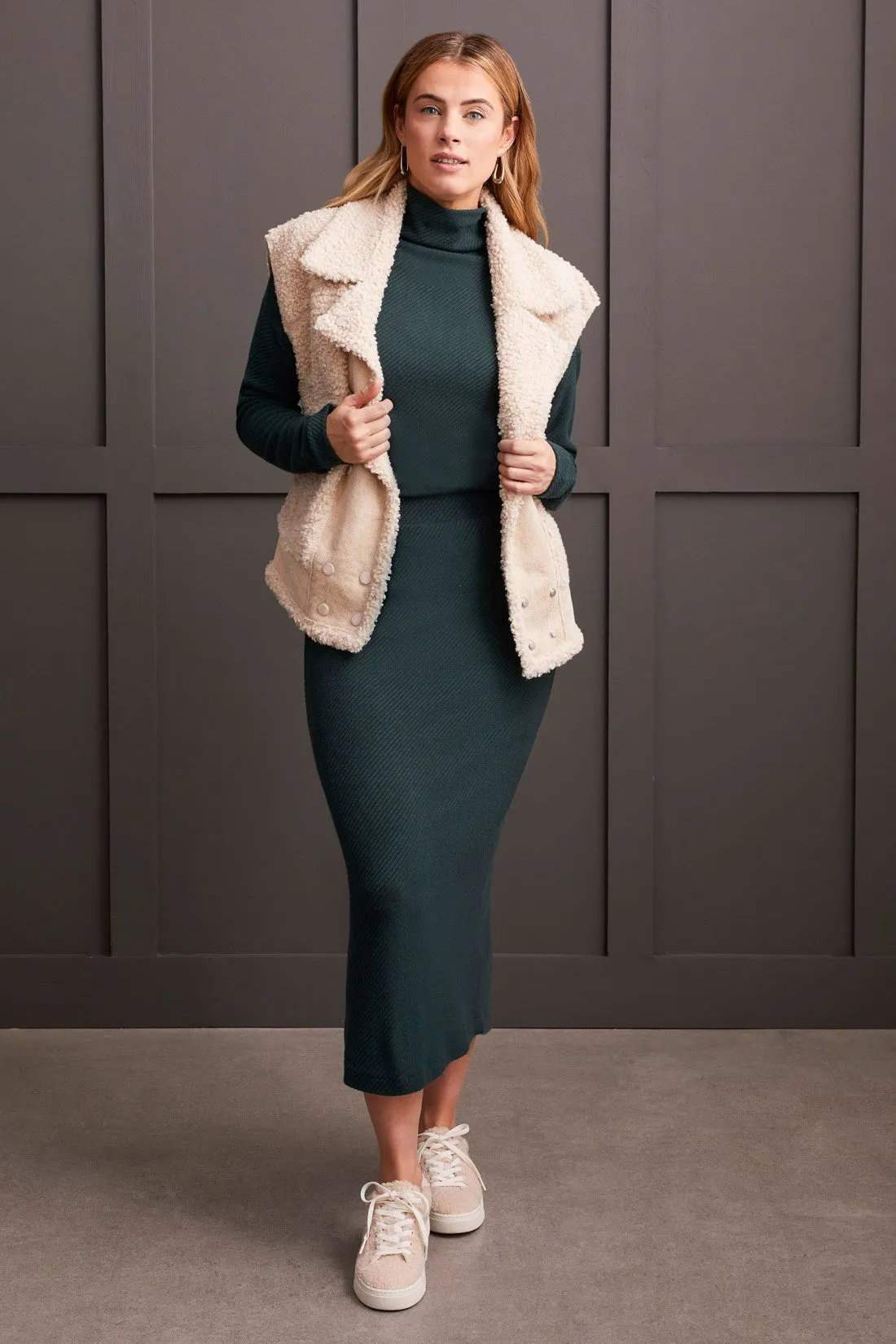 KNIT LOOSE FIT DROP SHOULDER FUNNEL NECK TOP-Alpine green sold by Tribal product image thumbnail 4