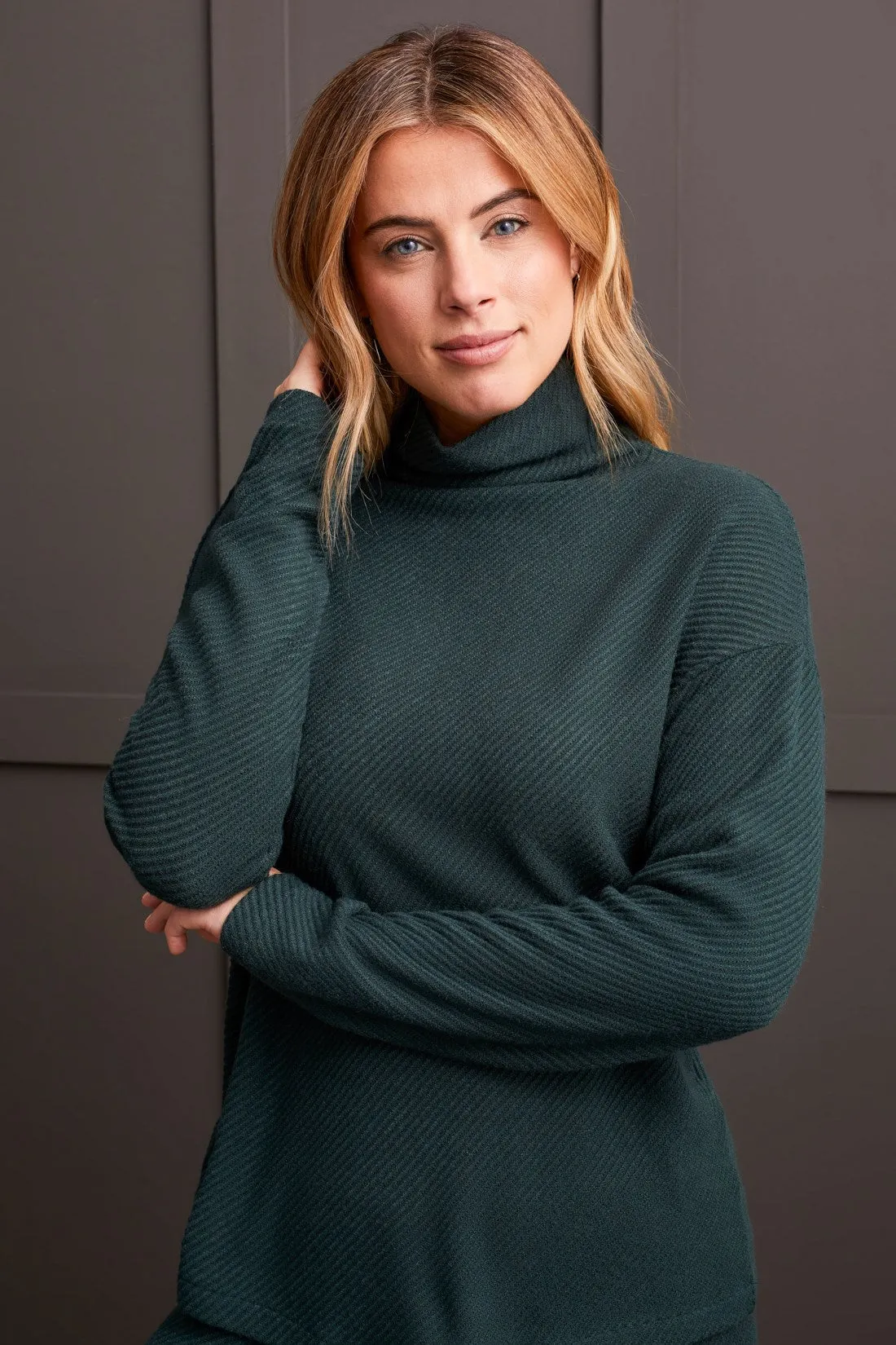 KNIT LOOSE FIT DROP SHOULDER FUNNEL NECK TOP-Alpine green sold by Tribal product image thumbnail 2