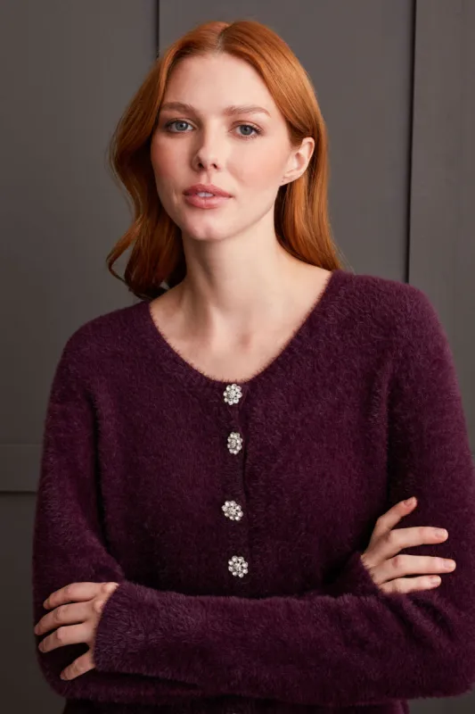 SWEATER CARDIGAN WITH FANCY BUTTONS-Raisin sold by Tribal