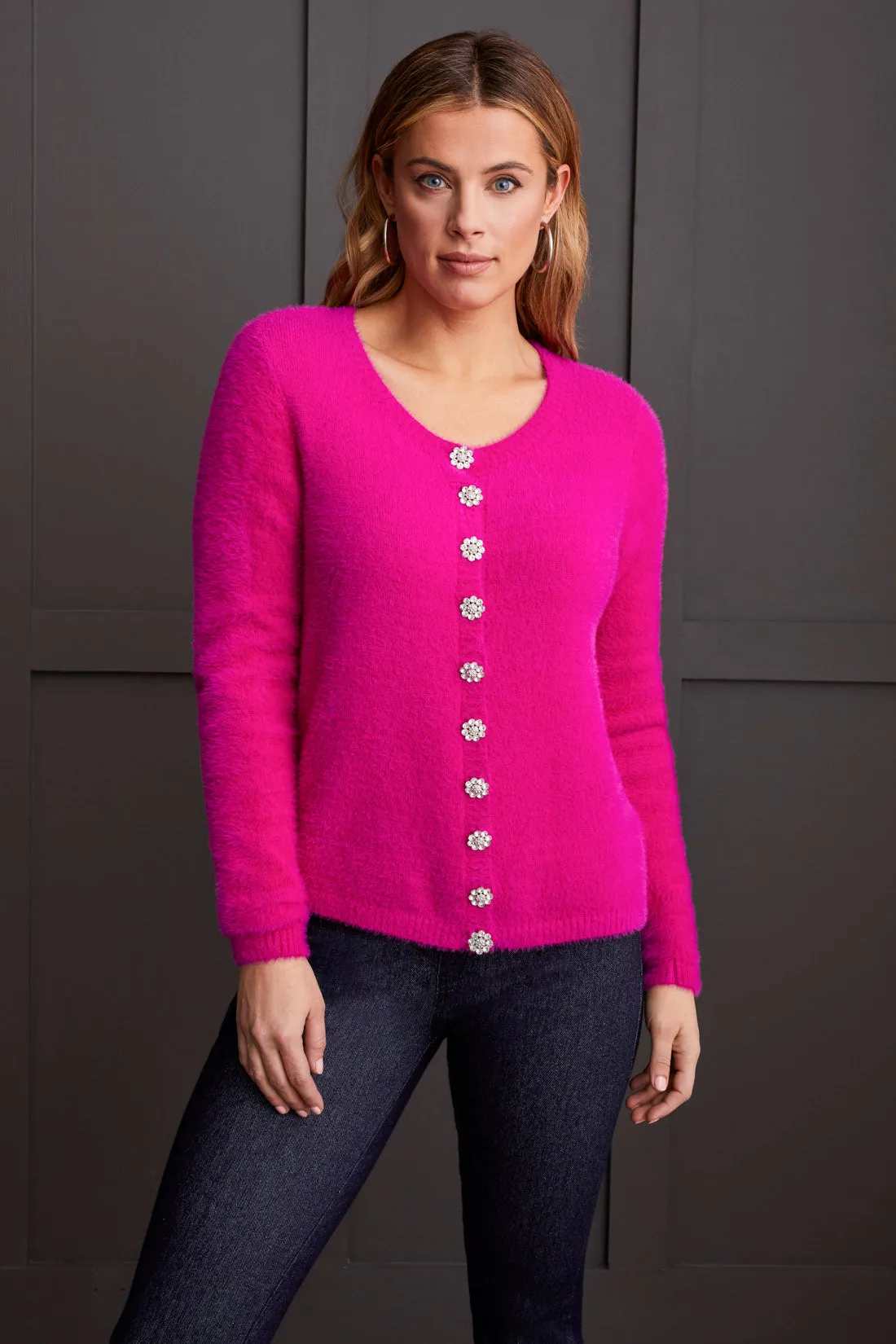 SWEATER CARDIGAN WITH FANCY BUTTONS-Deep magenta sold by Tribal