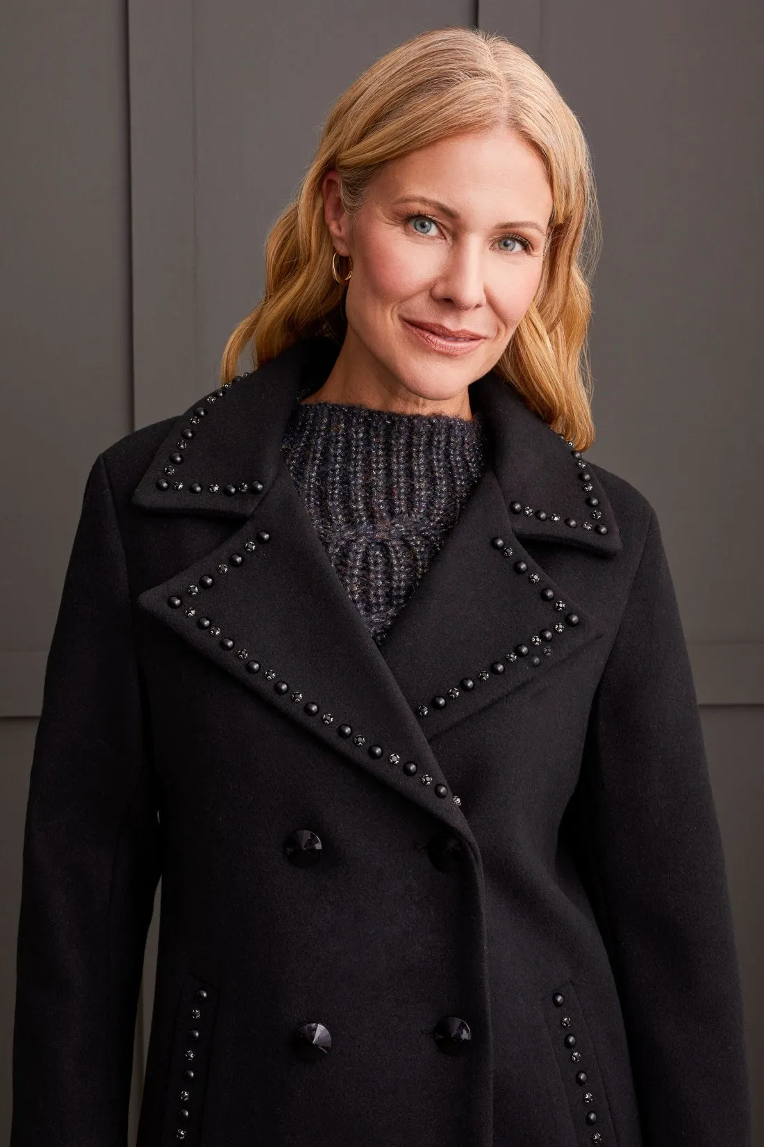 EMBELLISHED DOUBLE-BREASTED WOOL PEACOAT-Black sold by Tribal product image thumbnail 2