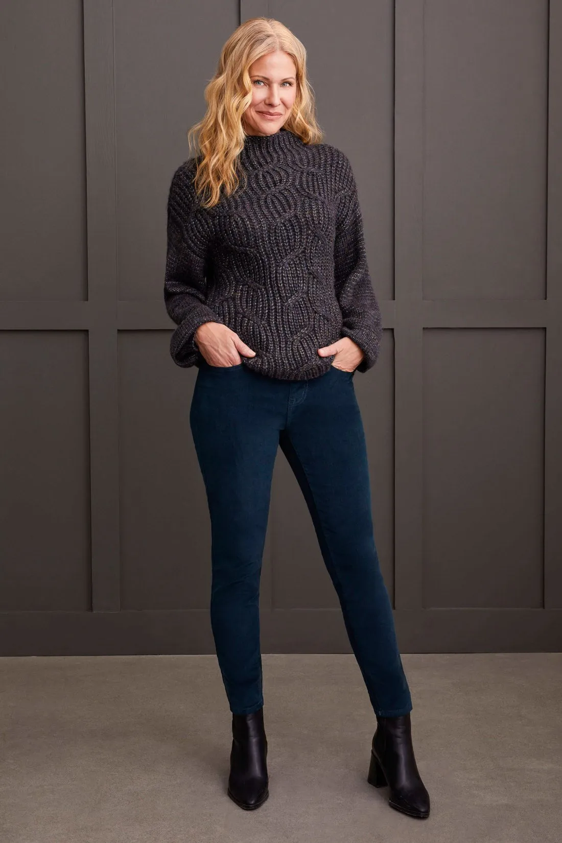 OVERSIZED FUNNEL NECK SWEATER WITH SHINY YARN-Black sold by Tribal